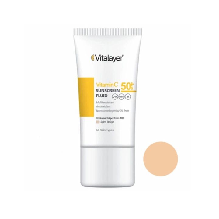 خرید فلوئید ضد آفتاب رنگی ویتامین سی SPF50 ویتالیر 50ml (Light Beige)