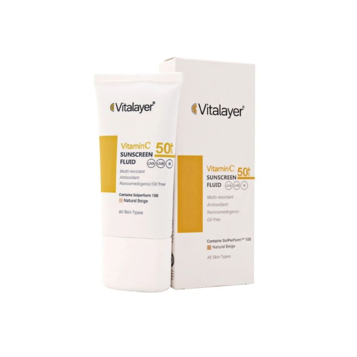 خرید فلوئید ضد آفتاب رنگی ویتامین سی SPF50 ویتالیر 50ml (Light Beige)